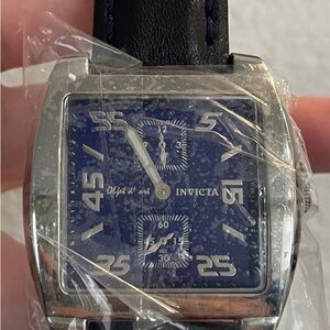 Invicta Black Leather Strap with Blue Accent